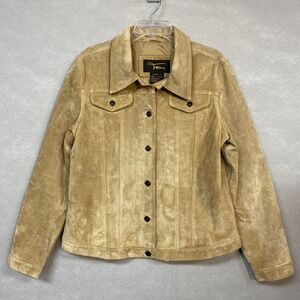 VTG Suede Leather Jacket Women's L Tan Button Up 90s Country Rodeo Casual Biker